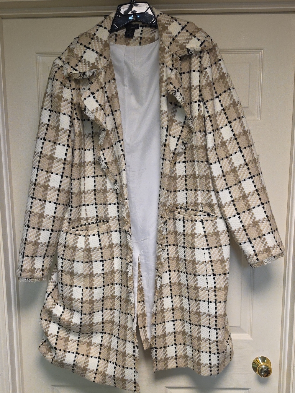 WD.NY Beige and White Plaid Trench Coat